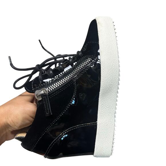 Giuseppe Zanotti Addy Wedge Sneaker Black Patent Leather / Velvet - Picture 8 of 11